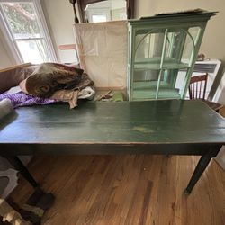 Beautiful Distressed Wood Green Desk / Table 