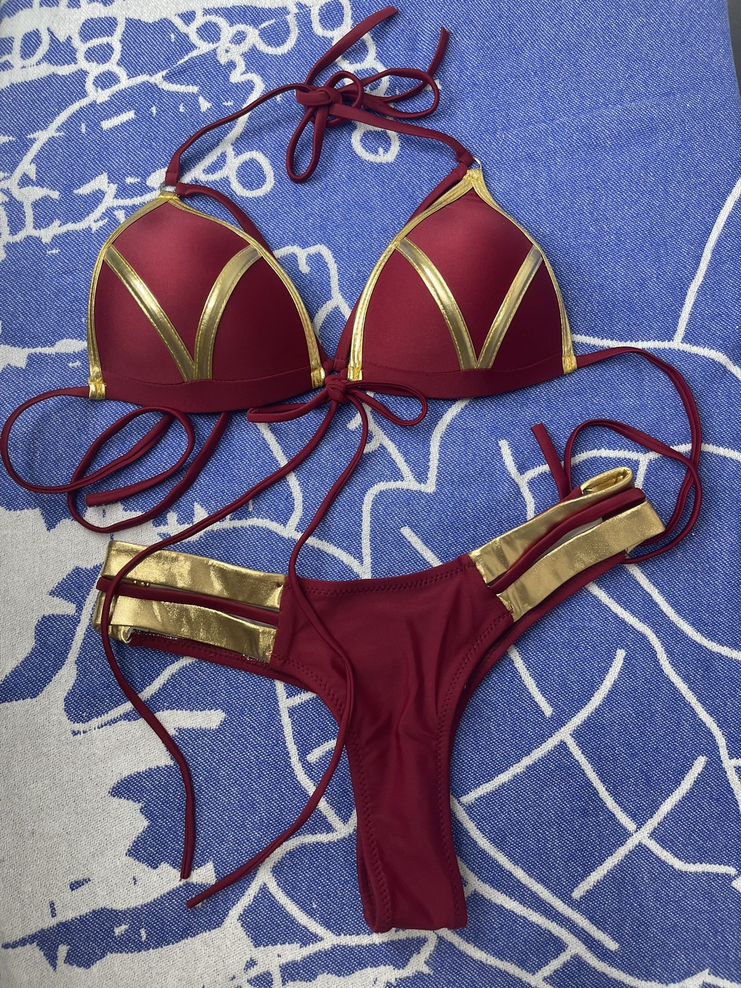 Sexy Bikini Red Gold Size Small Set 