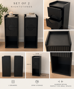 Set of 2 Black Narrow Nightstands | Already Assembled