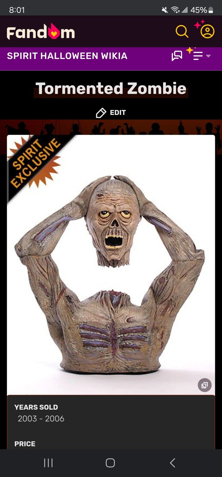 *Rare* Halloween ( Tormented Zombie) Spirit Halloween