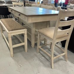 Ashley 6 Pcs Dining Room Set Dining Table 4 Chairs and Bench 