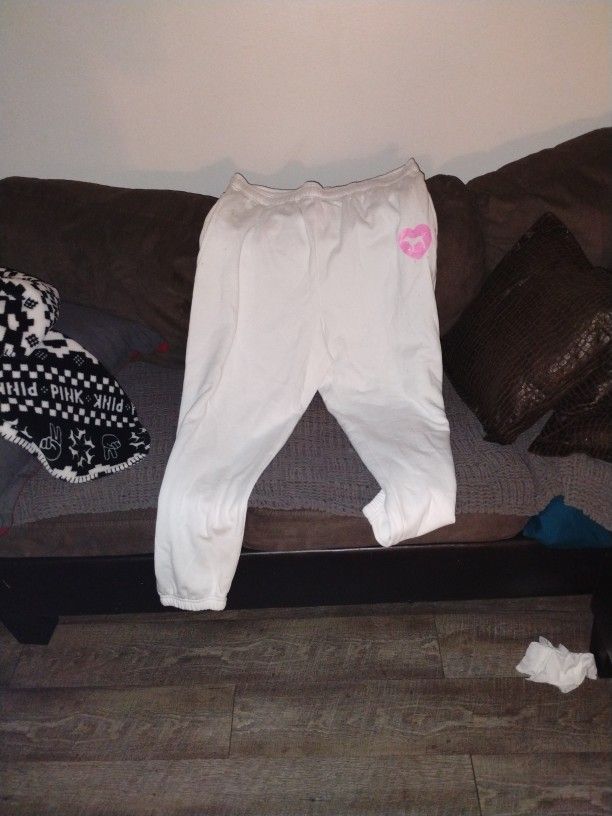 Victoria Secret Pink White Sweatpants Xl