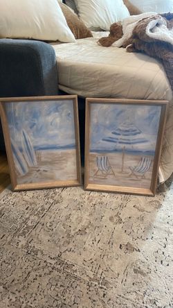 Set of 2 Framed Beach Scene Wall Art Prints