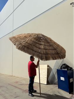 6ft Tiki Patio Umbrella, Tropical Hawaiian PP Grass Thatched Market Table Umbrella with Carrying Bag, Tilt Design, Foldable & Portable Design for Beac