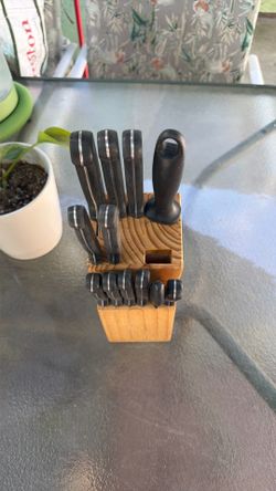 Stainless Steel Kitchen Knife Set with Wooden Block