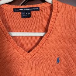 Classic RALPH LAUREN SPORT Orange V-Neck Sweater - Size Large - EUC