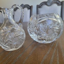 Antique Cut Glass Pitcher And Rose Bowl