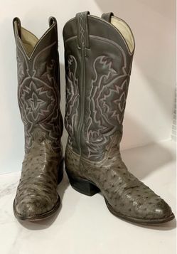 Tony Lama El Rey Gray Full Quill Ostrich Cowboy Boots size 10 D