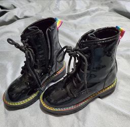 Kurt Geiger Mini Birdie Patent Leather w/Rainbow Accent Boots Size 10 Little Girls