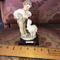B. Merli Capodimonte Figurine Boy with Lamb 1983 Florence Italy Signed