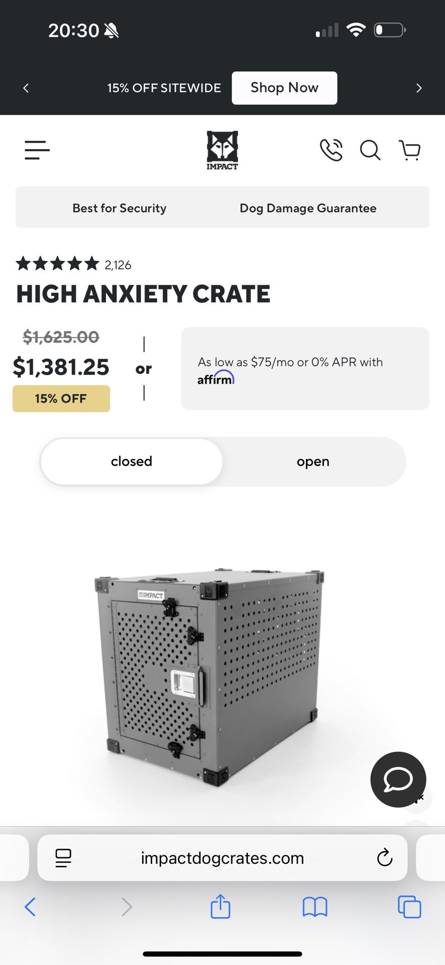 Trade Impact HIGH ANXIETY CRATE 2XL 48" DOUBLE EXTRA LARGE Trade for Smaller Gunner Or Impact kennel