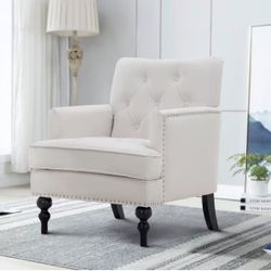 Artechworks Tufted Club Chair Velvet Modern Accent Single Sofa with Studded Nailhead Wooden Legs Armchair Comfy Upholstered for Club Living Room Bedro