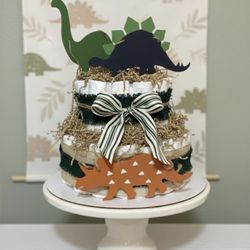 Baby Boy Dinosaur Diaper Cake, Luxury Dino Baby Shower Centerpiece, Blue & Green Dinosaur Theme Baby Shower Decor
