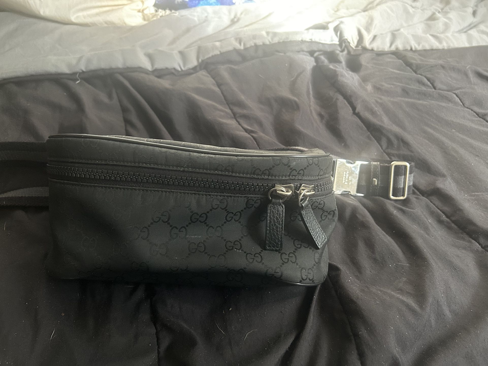 GUCCI Nylon Monogram Fanny Pack Belt Bag Black