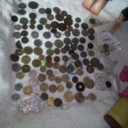 Coin Collection Mostly Foreign W Mercury Dimes  Included Buffalo Nickels Gold Coin sand Silver