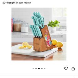 The Pioneers Womans 11-Piece Stainless Steel Knife Set with Floral Block - Ergonomic Soft Grip Handles, Durable Chef, Bread, Nakiri, Utility, Paring K