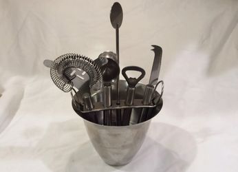 Sterling Home Cocktail Bar Set, Ice Bucket, mixing tools