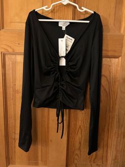 Black Long Sleeve Ruched Drawstring Top Size Small