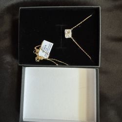 White Sapphire Gem Sterling Silver Gold Plated Necklace 
