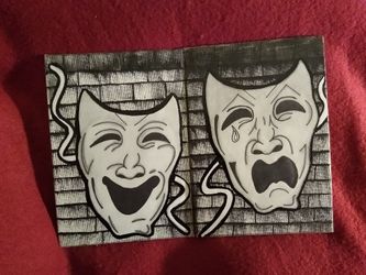 Hand drawn smile now cry later on canvas done by me ☠️