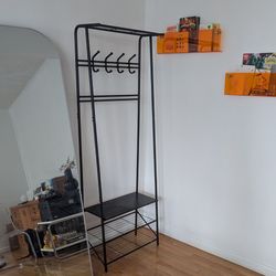Coat rack with shoe rack and hooks