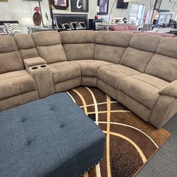 Manual Brown Sectional With Storage Cup Holder L Shaped Living Room Sofa Set