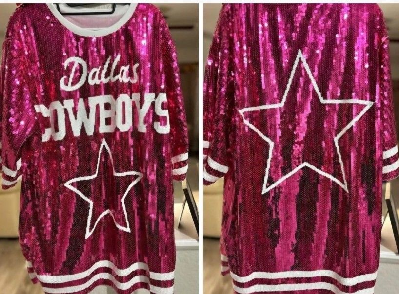 One Size Fits Most Sequin Dallas Cowboy Jersey Dress 
