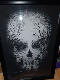WDW Skull Hat  Box Ghost Haunted Mansion Commemorative Disney Poster Framed