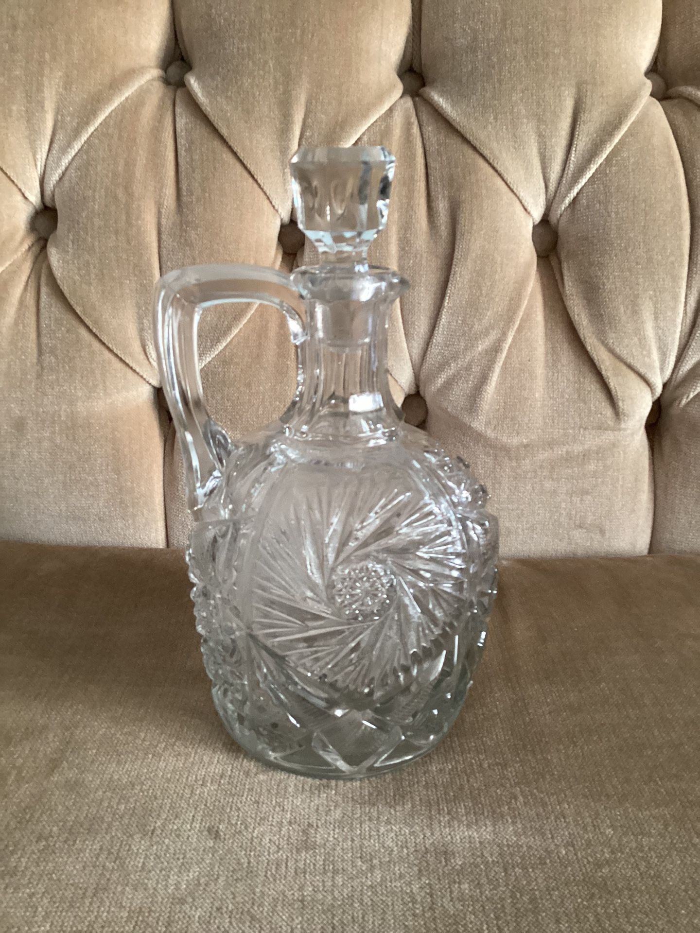 Vintage Cut Glass Decanter With Stopper 9 1/2”