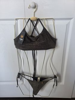 Brand New Luxeamica Colombian Black & Gold Shimmer Bikini Set – Size Small