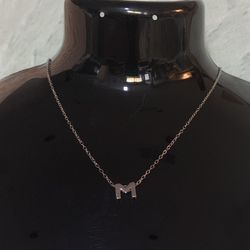 S925 Sterling Silver Minimal Initial Pendant Necklace “M”