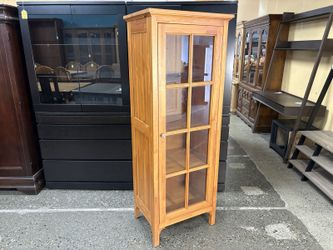 Natural Wood Shaker 4-Shelf Glass Door Bookcase