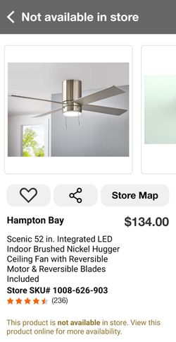 BRAND NEW Hampton Bay 52" Scenic Indoor Ceiling Fan Brushed Nickel Finish
