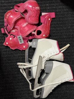 Riedell SPARKLE Junior 03 Junior Figure Ice  Skates + pink protectors (excellent used condition)
