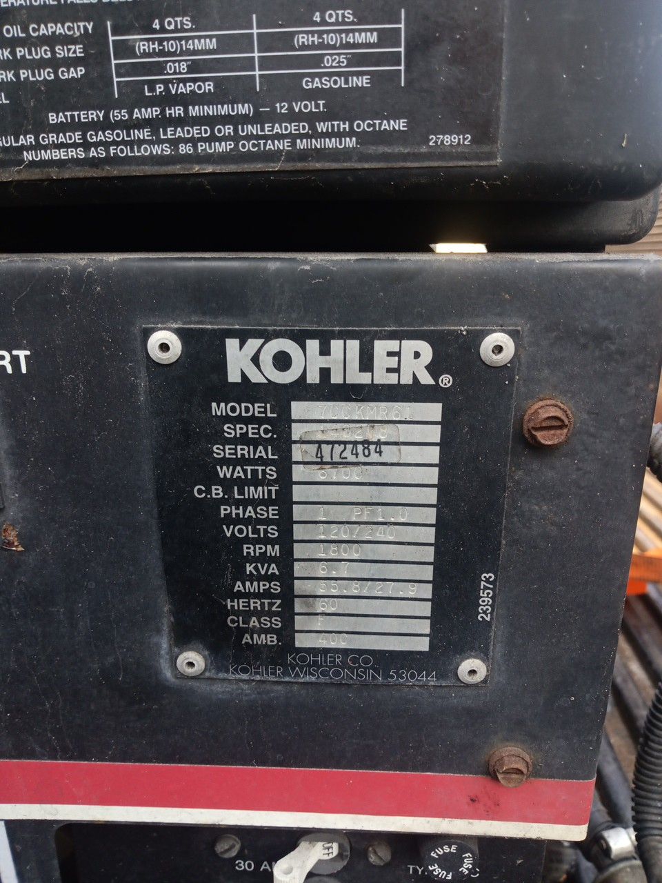 Kohler Confidant 7 6700 Watt Gasoline RV Generator for Sale in Fort