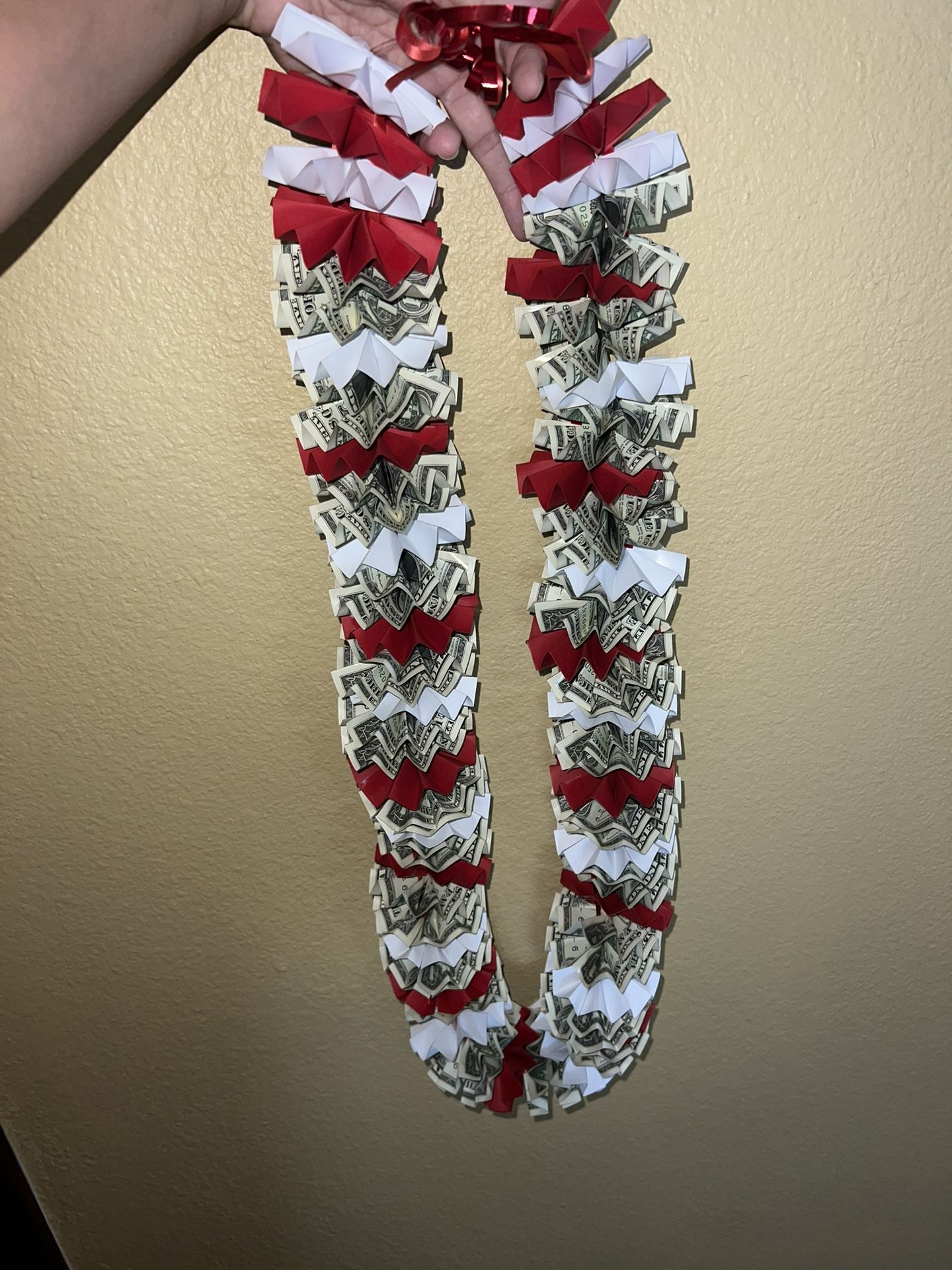 Red And White Graduation Money Lei