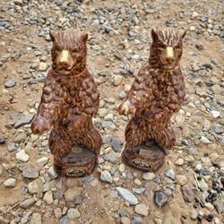 Pair of Vintage Ezra Brooks Heritage China Bear Decanters (Damaged – Display/Parts)