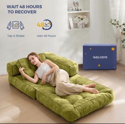 Brand New MAXYOYO Folding Floor Sofa Bed – Green Corduroy