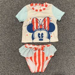 Disney Baby Minnie Mouse toddler girl 18/24 month 2 piece rash guard swimsuit - worn once like new