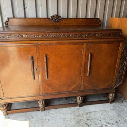 Antique Tiger Oak Hand Made One of a Kind Victorian 3 Door 4 Drawer Buffet 