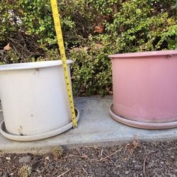 2 gainey style ceramic large size garden pots/planters: 1 white and 1 pink