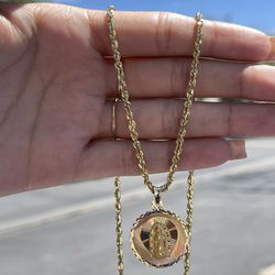 14k Gold Virgen Mary Rope Chain 