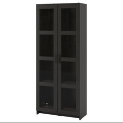 Tall Glass Door Black Cabinet 