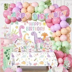 Dino Dinosaur Party Birthday Decor Bday Balloons Backdrop Pastel Banner Decoration