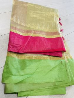 Golden Tissue Fabric Pink And Green Border