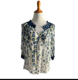 Designer floral, loose, sheer flowered blouse