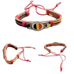 Leather Bracelet Belgium Round Flag