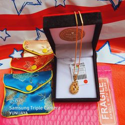 999 marked 24K gold plated jewelry set Fengsui Good Luck Charm