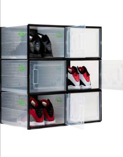 BLACK LARGE 6 pack - 14.6 Inches Long for BIG Shoes & Sneakers, Shoe Storage Organizer,