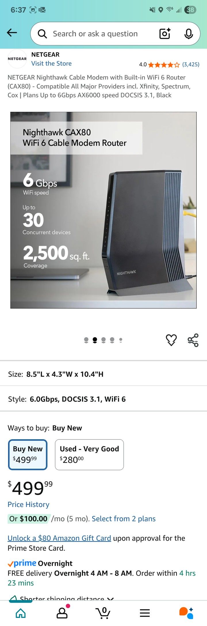 Netgear Nighthawk CAX80 Router/Modem Combo